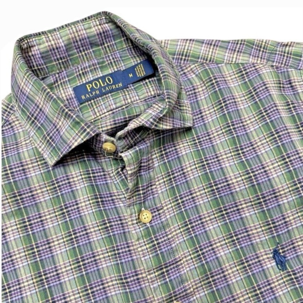 Polo‎ Ralph Lauren Men's Medium Purple Green Plaid Long Sleeve Button Down Shirt